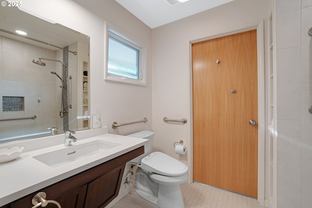 34926 SW Johnson School Rd, Cornelius, OR 97113 - bathroom with vanity, tile patterned flooring, and a shower