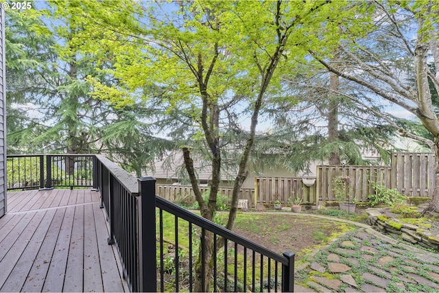 wooden deck featuring a fenced backyard