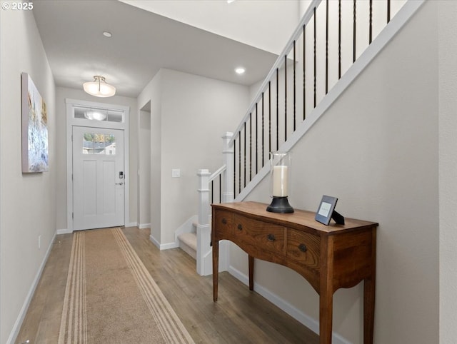 foyer entrance featuring wood-type flooring