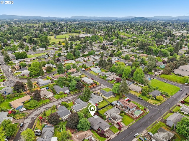aerial view of residential area with a mountainous background