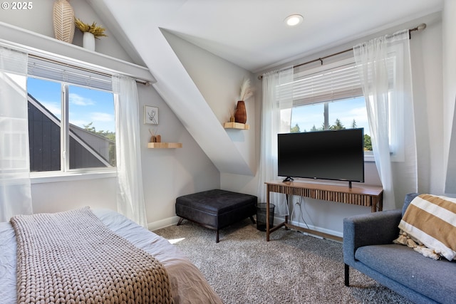 13527 SW Ashbury Ln, Portland, OR 97223 - carpeted bedroom featuring multiple windows, lofted ceiling, and recessed lighting