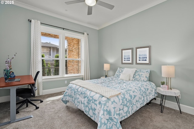 4018 NW Riggs Dr, Portland, OR 97229 - bedroom with ceiling fan, carpet flooring, baseboards, and ornamental molding