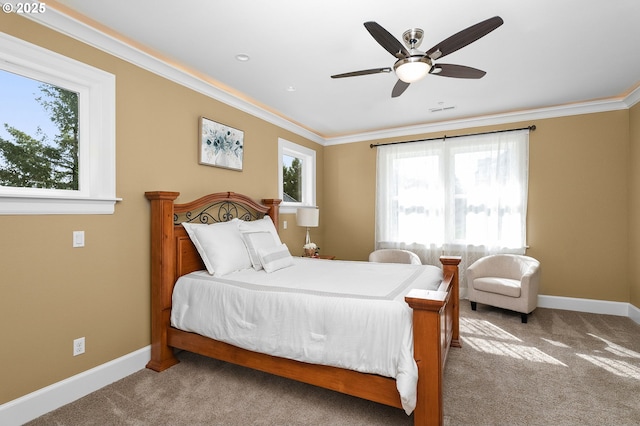4018 NW Riggs Dr, Portland, OR 97229 - carpeted bedroom featuring visible vents, baseboards, ornamental molding, and ceiling fan