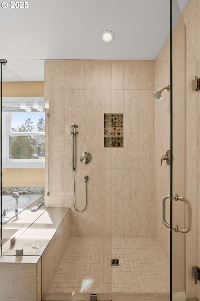 4018 NW Riggs Dr, Portland, OR 97229 - full bathroom with recessed lighting, a bath, and a stall shower