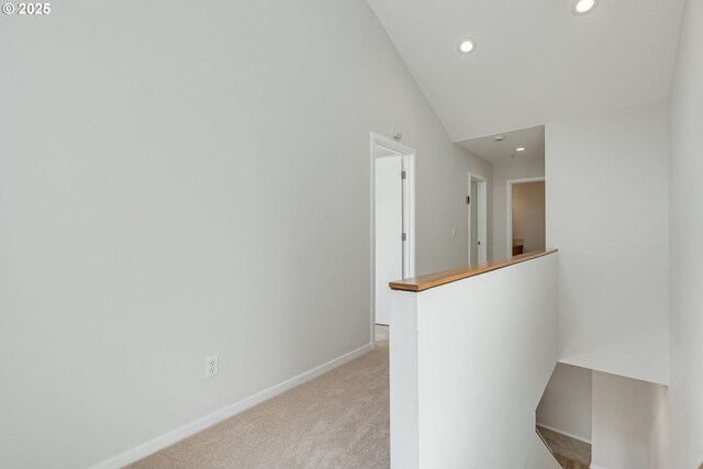 8522 N Central St Unit 17-1, Portland, OR 97203 - hall featuring recessed lighting, baseboards, light carpet, and vaulted ceiling