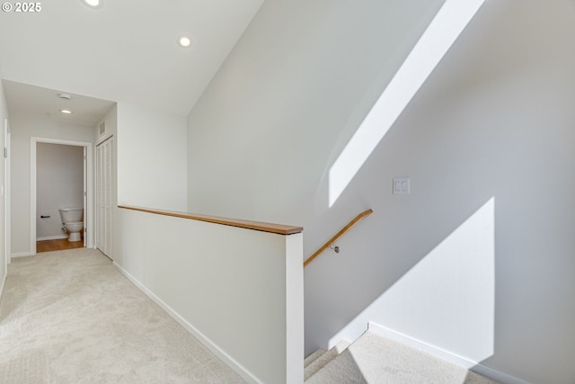 8522 N Central St Unit 17-1, Portland, OR 97203 - hallway with carpet flooring, recessed lighting, baseboards, and an upstairs landing