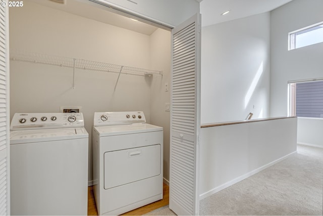 8522 N Central St Unit 17-1, Portland, OR 97203 - laundry area with washing machine and dryer, light carpet, and baseboards