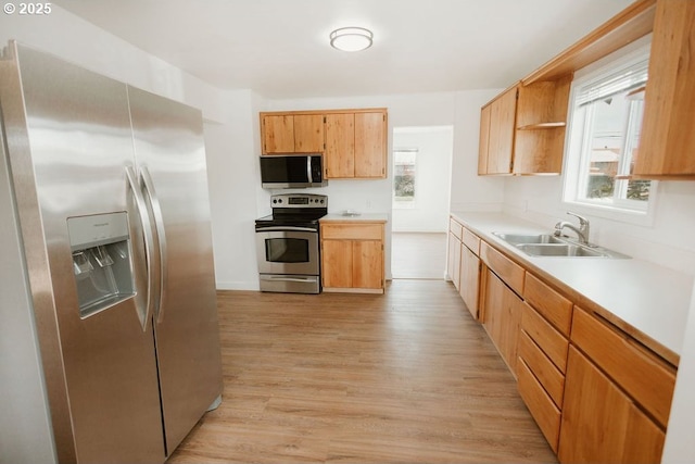 82877 Butte Rd, Creswell, OR 97426 - kitchen featuring appliances with stainless steel finishes, a sink, light wood-style floors, and healthy amount of natural light