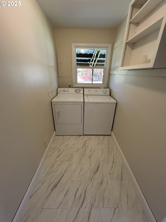 9804 NE 2nd St, Vancouver, WA 98664 - clothes washing area with washing machine and dryer, marble finish floor, laundry area, and baseboards