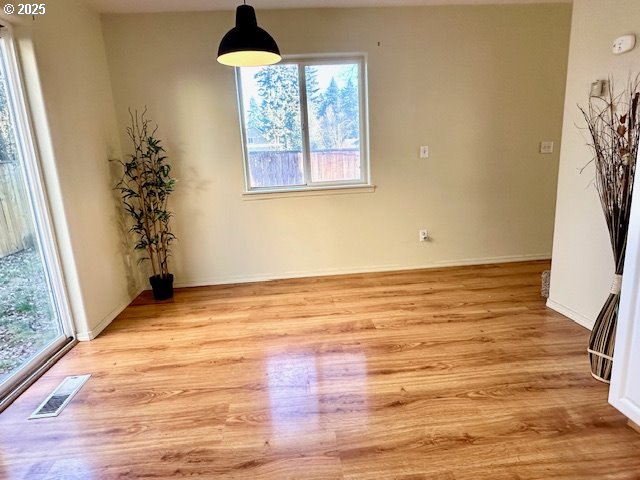 unfurnished dining area featuring light hardwood / wood-style floors