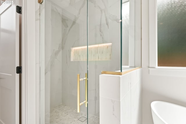 648 Parker Loop, Silverton, OR 97381 - full bath featuring a marble finish shower and a freestanding bath