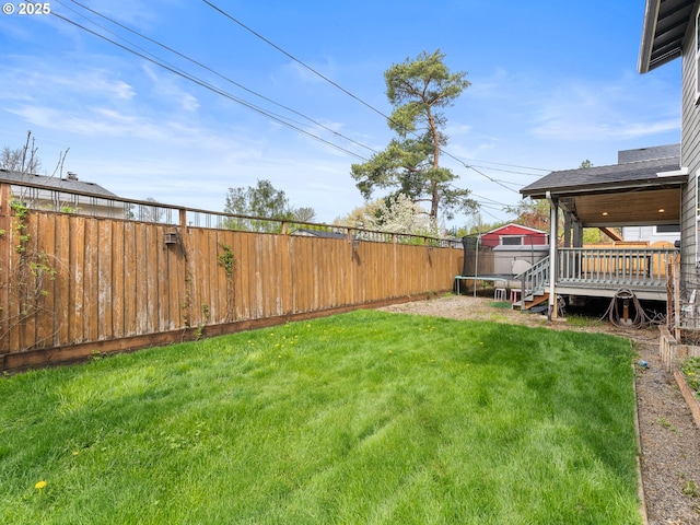 13145 SW 61st Ave, Portland, OR 97219 - view of yard with a trampoline and a wooden deck