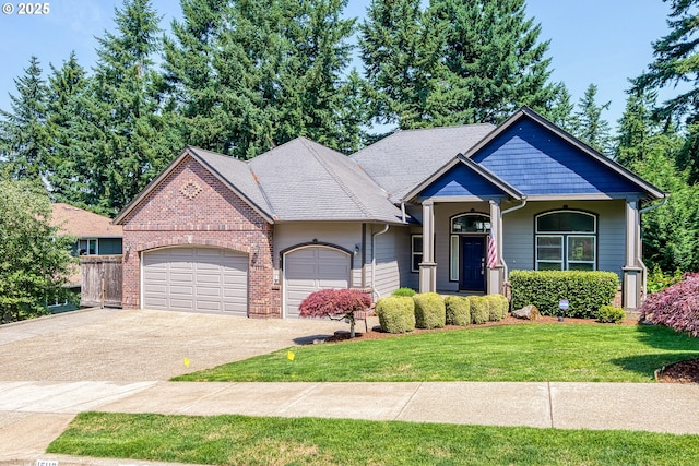 15110 Oyer Dr, Oregon City, OR 97045 - view of front facade with a garage, asphalt driveway, and brick siding