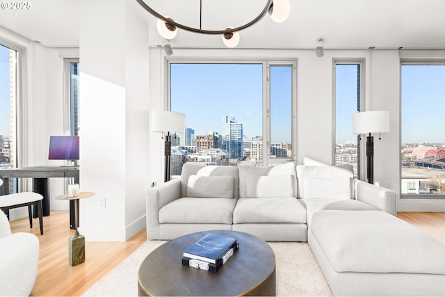 living room with hardwood / wood-style floors and a wealth of natural light