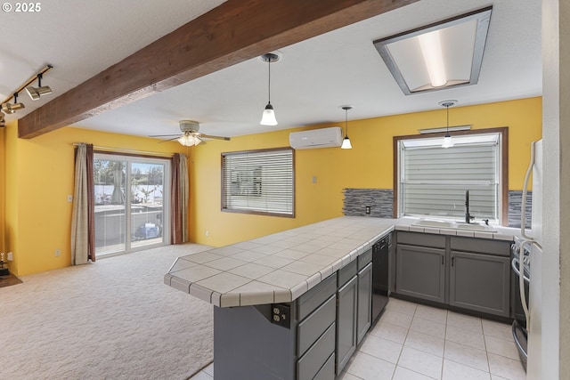 26400 NW St Helens Rd Unit 57, Scappoose, OR 97056 - kitchen featuring a sink, stainless steel range, a wall unit AC, a peninsula, and black dishwasher