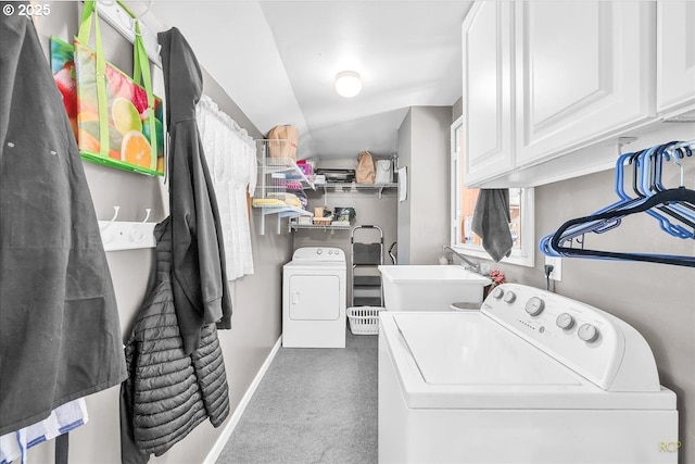 8014 N Johnswood Dr, Portland, OR 97203 - washroom with washing machine and clothes dryer, carpet flooring, baseboards, and cabinet space
