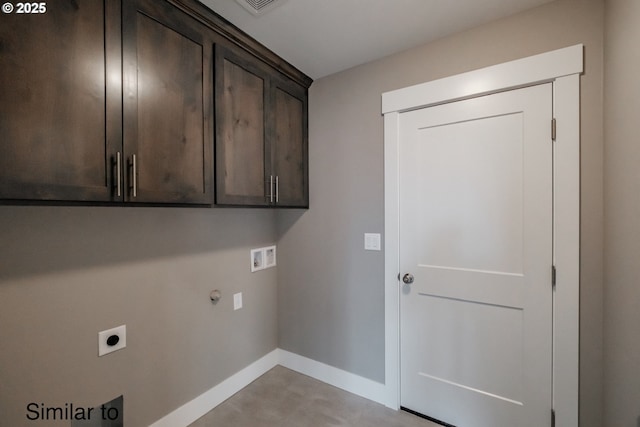342 NE Cedar St, Sublimity, OR 97385 - laundry area featuring electric dryer hookup, cabinet space, baseboards, hookup for a washing machine, and hookup for a gas dryer
