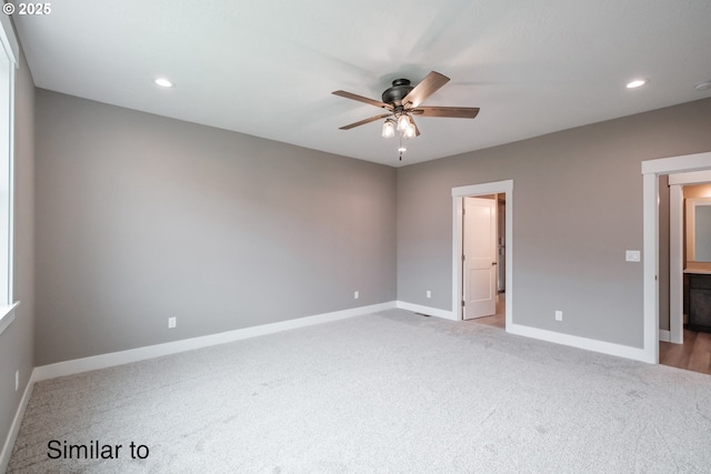 342 NE Cedar St, Sublimity, OR 97385 - unfurnished bedroom with light colored carpet, baseboards, recessed lighting, and ceiling fan