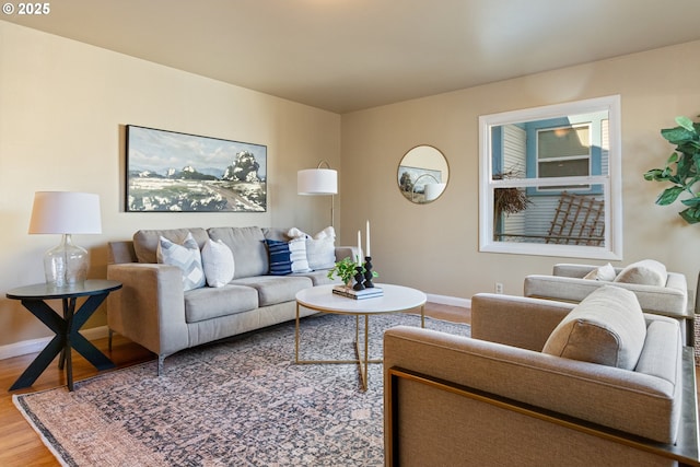 living room with hardwood / wood-style flooring