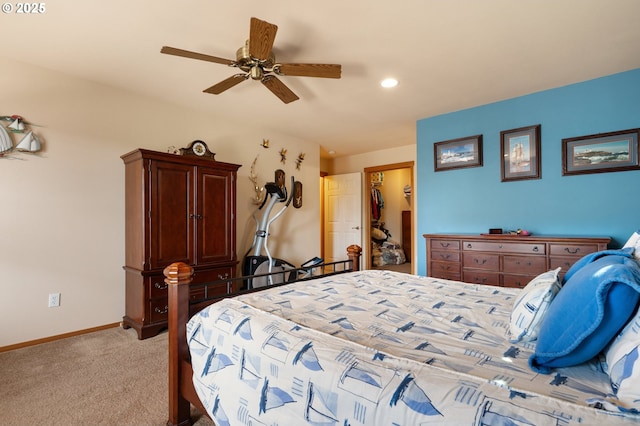 153 Sandwedge Ct, Chehalis, WA 98532 - bedroom featuring carpet floors, baseboards, a walk in closet, a ceiling fan, and recessed lighting