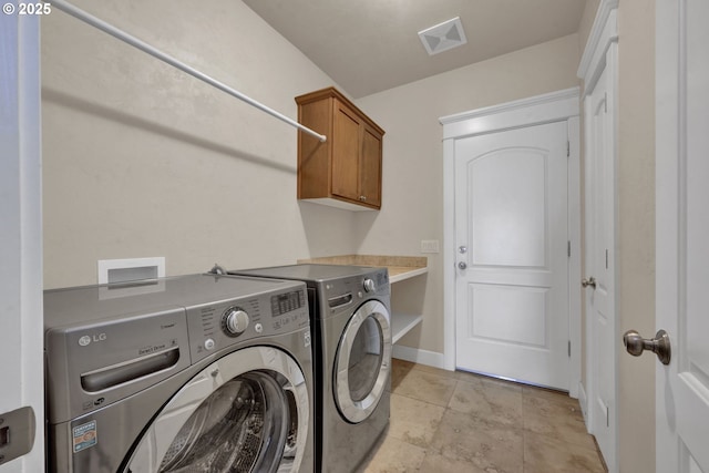 3435 Meadow View Dr, Eugene, OR 97408 - washroom featuring washer and dryer, cabinet space, and baseboards