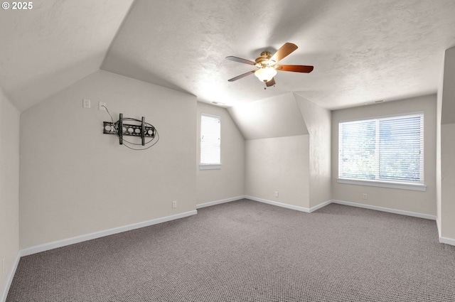 3435 Meadow View Dr, Eugene, OR 97408 - bonus room with ceiling fan, vaulted ceiling, carpet flooring, baseboards, and a textured ceiling