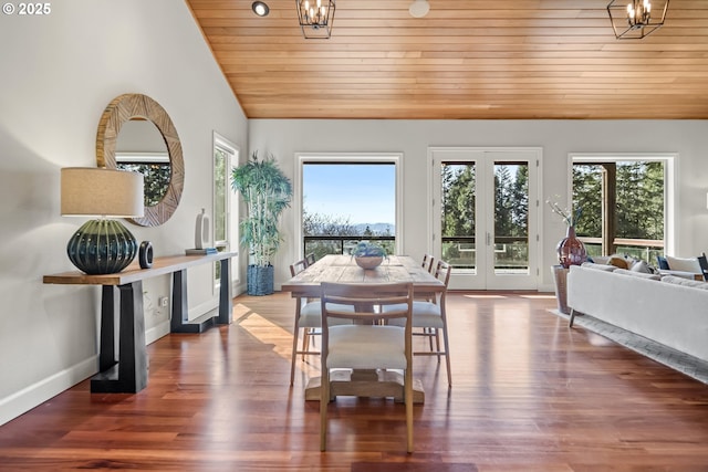 dining room featuring a wealth of natural light, an inviting chandelier, and wood finished floors