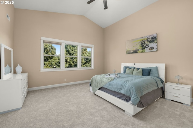 14746 SW 148th Ter, Tigard, OR 97224 - bedroom featuring light carpet, vaulted ceiling, and ceiling fan