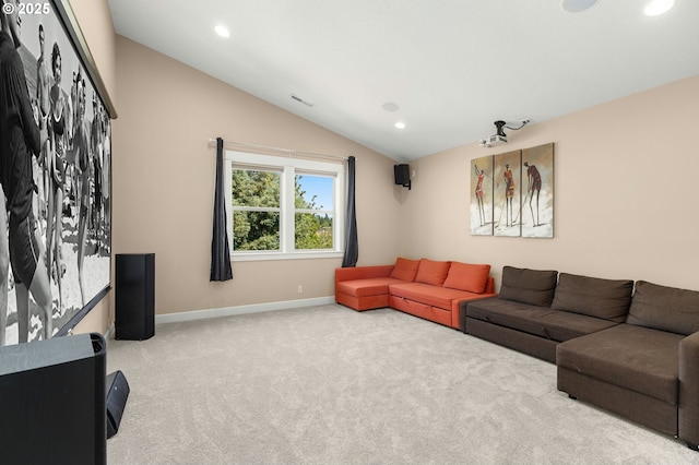 14746 SW 148th Ter, Tigard, OR 97224 - living area featuring vaulted ceiling, carpet, and recessed lighting
