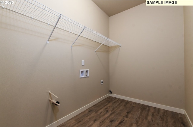 laundry room with hookup for a washing machine, hookup for an electric dryer, and dark hardwood / wood-style floors