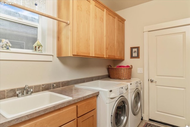 1703 Webb Lake Dr, Silverton, OR 97381 - clothes washing area with a sink, cabinet space, and separate washer and dryer