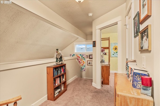 1703 Webb Lake Dr, Silverton, OR 97381 - hall featuring baseboards, lofted ceiling with beams, carpet floors, and a textured ceiling