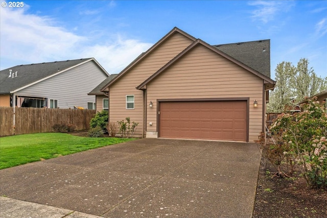 1703 Webb Lake Dr, Silverton, OR 97381 - view of front of property with driveway, a garage, fence, and a front lawn