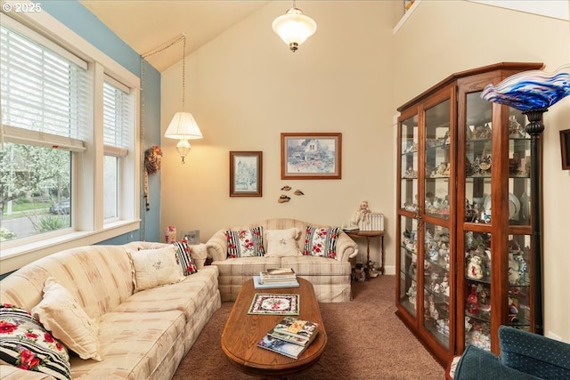 1703 Webb Lake Dr, Silverton, OR 97381 - carpeted living area with high vaulted ceiling