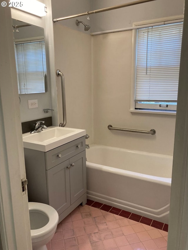 full bathroom with vanity, shower / bathtub combination, and toilet