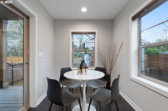 dining room featuring a wealth of natural light and dark hardwood / wood-style flooring