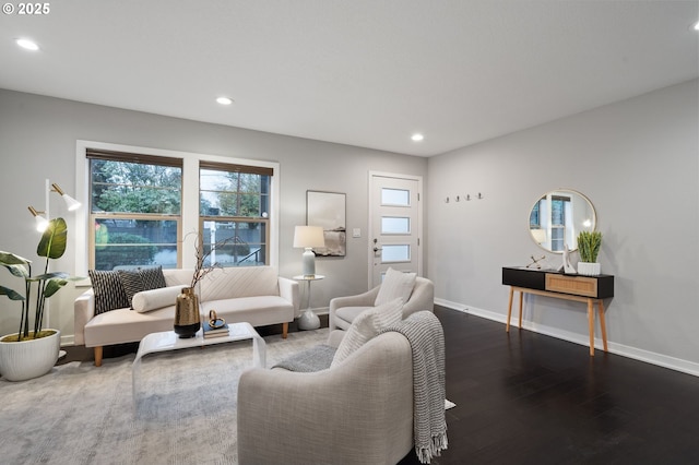 living room featuring dark hardwood / wood-style flooring