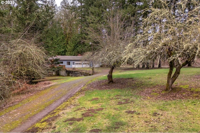 view of front of property with driveway and a front lawn