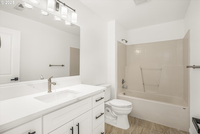 full bathroom featuring shower / bathtub combination, vanity, and toilet