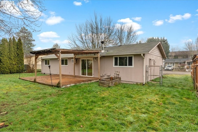 rear view of house with a patio area, a lawn, and a pergola