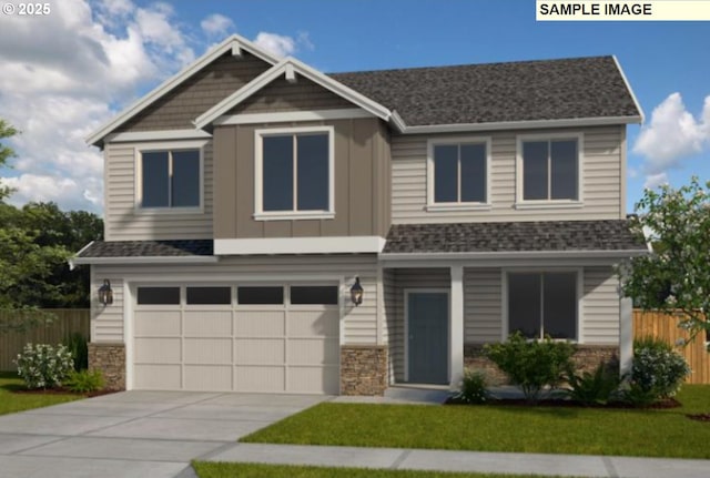 9203 S 3rd St Unit 113, Ridgefield, WA 98642 - craftsman-style house with concrete driveway, an attached garage, stone siding, board and batten siding, and a shingled roof