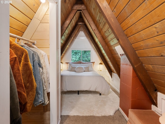1171 Mabee Mines Rd, Washougal, WA 98671 - bedroom featuring carpet, wooden ceiling, and vaulted ceiling