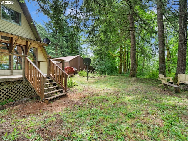 1171 Mabee Mines Rd, Washougal, WA 98671 - view of yard with a storage shed and a wooden deck