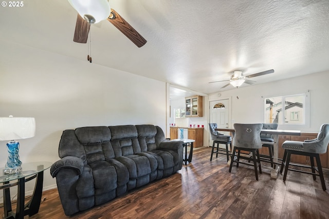 1305 E Van Buren Ave, Cottage Grove, OR 97424 - living room featuring ceiling fan, wood finished floors, and a textured ceiling