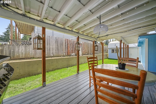 1305 E Van Buren Ave, Cottage Grove, OR 97424 - wooden terrace featuring an outdoor structure