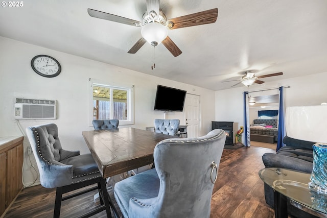 1305 E Van Buren Ave, Cottage Grove, OR 97424 - living room with ceiling fan, dark wood-style flooring, and an AC wall unit