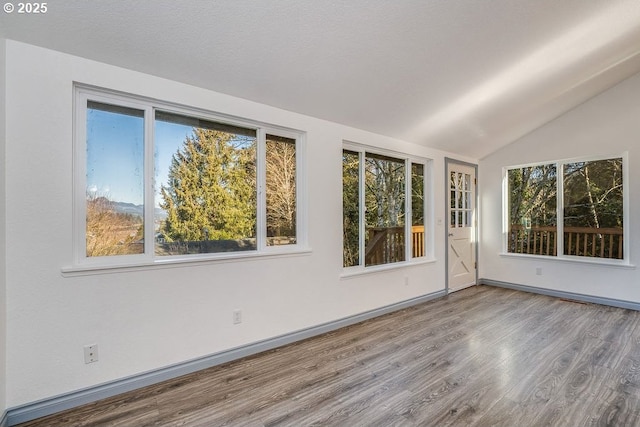 unfurnished sunroom featuring vaulted ceiling