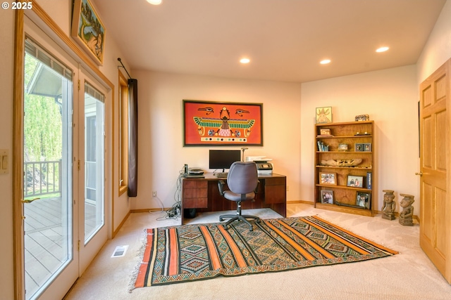 54693 Bingham Rd, Adams, OR 97810 - home office with carpet flooring, recessed lighting, and baseboards