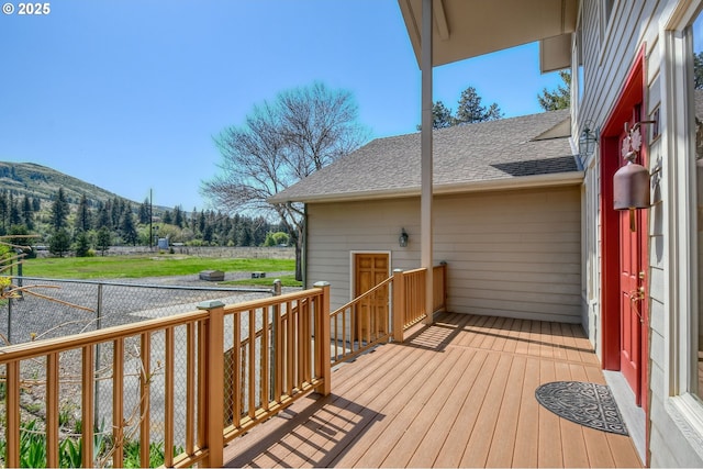 deck with a mountain view