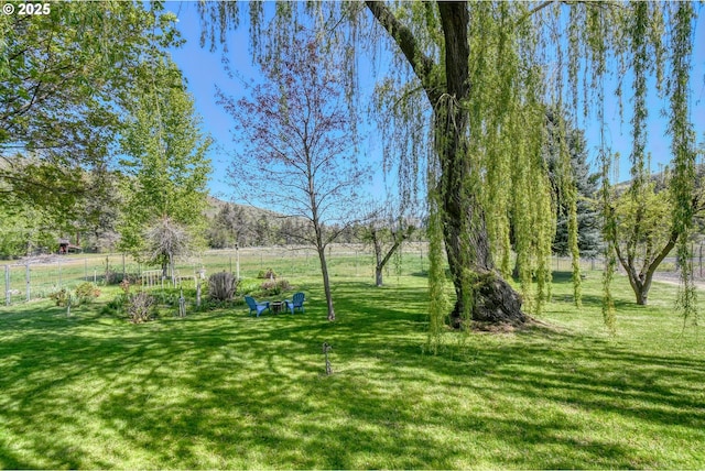 view of yard featuring a mountain view